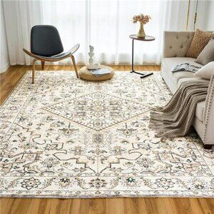 Machine Washable Rug 5'x7' Vintage Design Washable Area Rugs with Non Slip Rugs